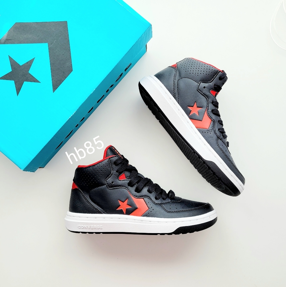 Converse Rival Mid Black Enamel Red White Women's 5.5